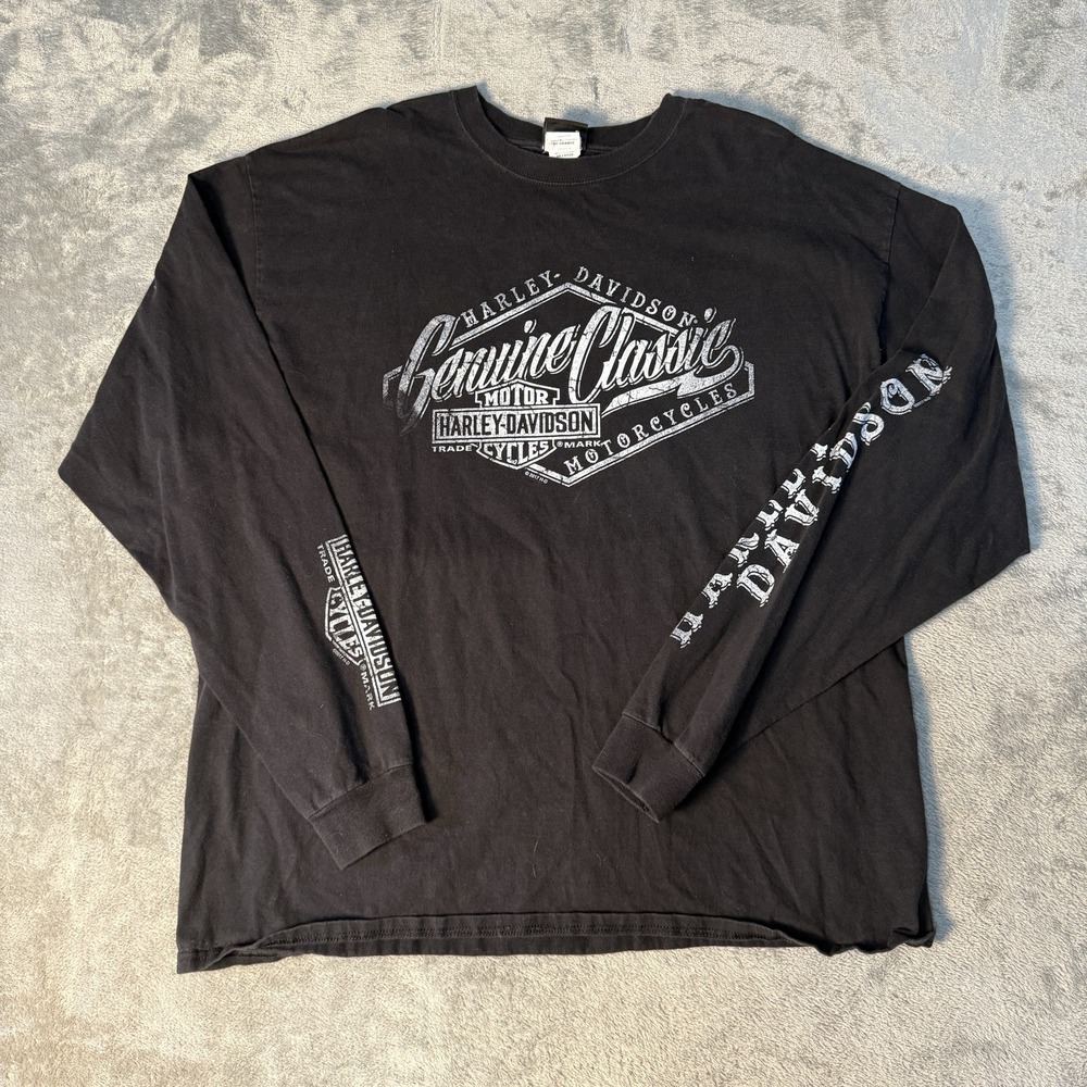 Harley Davidson Long Sleeve T Shirt Cherokee NC 2XL Black Double Sided Tee
